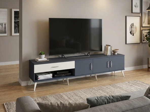 Dienni Arges TV Ünitesi 2 Raflı Tek Çekmeceli 3 Kapaklı 220x30x51 Antrasit-Antrasit/Aytaşı ürün görseli 1