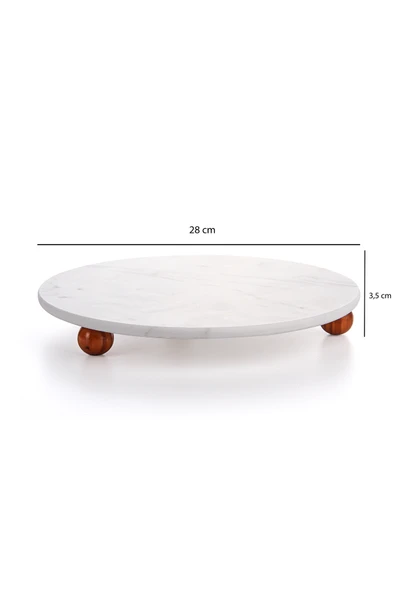 Sezka Life Desenli Mermer Ahşap Ayaklı Yuvarlak  Sunumluk Pasta Servis Sunumluğu Tepsisi 28 cm ürün görseli 1