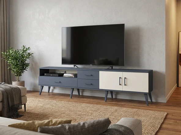 Dienni Arges TV Ünitesi 2 Raflı 3 Çekmeceli 2 Kapaklı 220x30x51 Antrasit-Aytaşı/Antrasit ürün görseli 1