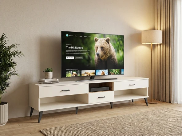 Dienni Arges TV Ünitesi Tek Raflı 3 Çekmeceli 220x30x51 Aytaşı-Çam/Aytaşı ürün görseli 1