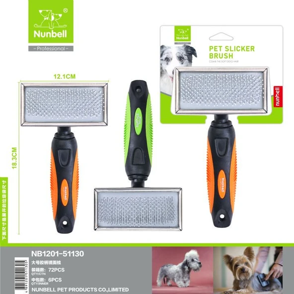 Nunbell Silikon Başlıklı İnce Tel Kedi ve Köpek Tarağı L ürün görseli 1