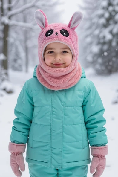 Kız Çocuk Kulaklı Bere Boyunluk Takım – Sevimli Tavşan Desenli Polar Kışlık Şapka & Atkı, 3-9 Yaş ürün görseli 1