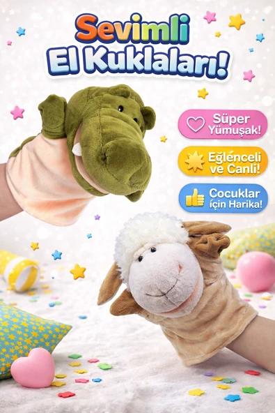 2’li Timsah ve Koyun Peluş El Kuklası Seti Ağzı Hareket Eden Eğitici Kuklalar ürün görseli 1