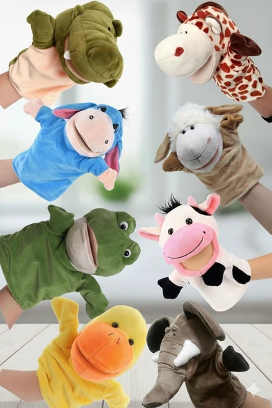 8 Adet Eğitici ve Eğlenceli Peluş El Kuklası Seti  Ağzı Hareket Eden Hayvan Kuklaları ürün görseli 1