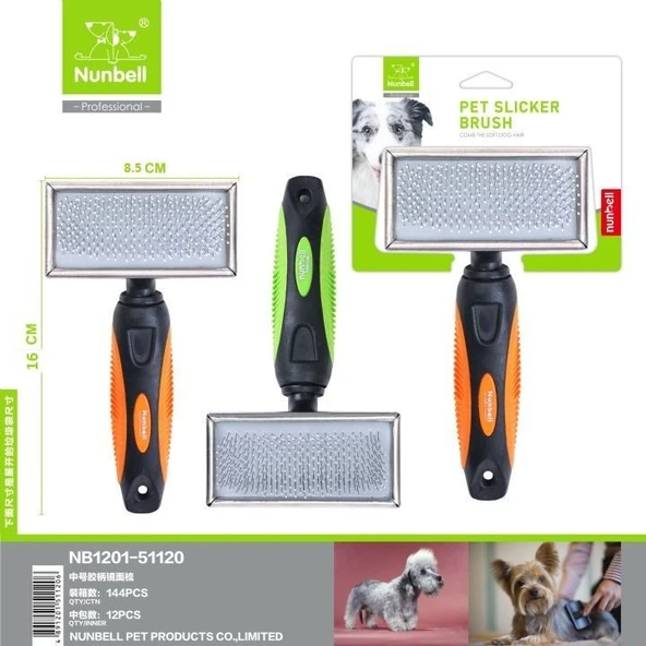 Nunbell Silikon Başlıklı İnce Tel Kedi ve Köpek Tarağı S ürün görseli 1