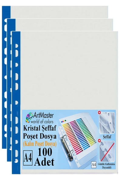 Kalın Poşet Dosya A4 Kristal 100 Adet Kalın Poşet Dosya Föy Mavi Şeritli 100 Mikron Şeffaf Belge Arşivleme Büro Ofis ürün görseli 1