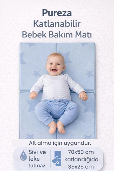 Katlanabilir Alt Değiştirme ve Bebek Bakım Matı 70 50 cm Taşınabilir, Su Geçirmez, Hijyenik, Silinebilir Yerli Üretim ürün görseli 1