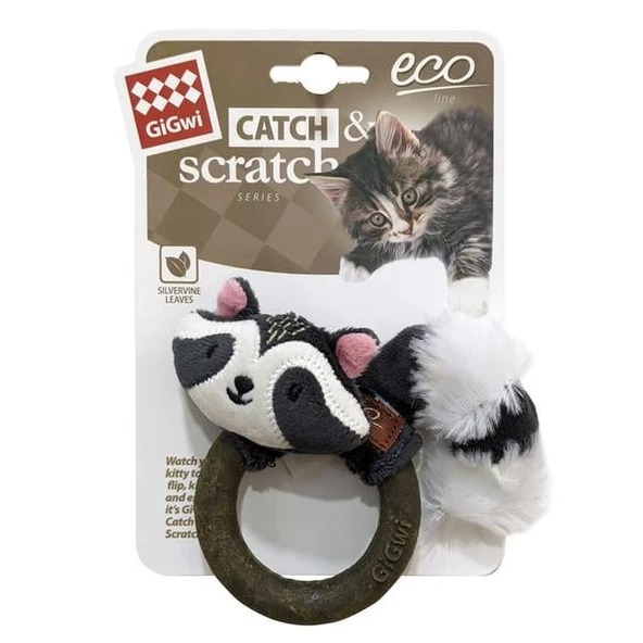 GiGwi Catch & Scratch Rakun Kedi Oyuncağı 11cm ürün görseli 1