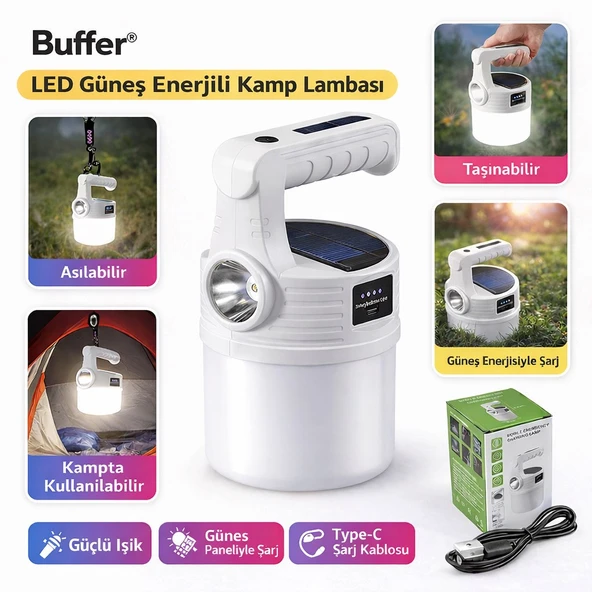 Plentiful  LED Güneş Enerjili Kamp Lambası–2000 Lümen Süper Parlak, 5 Aydınlatma Modlu,USB ile Şarj Edilebilir Dış Mekan,Asılabilir Torch El Feneri ürün görseli 1