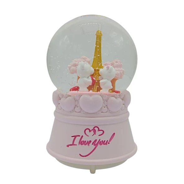 Romantik Paris Love Kar Küresi Müzikli ve Işıklı 13cm ürün görseli 1