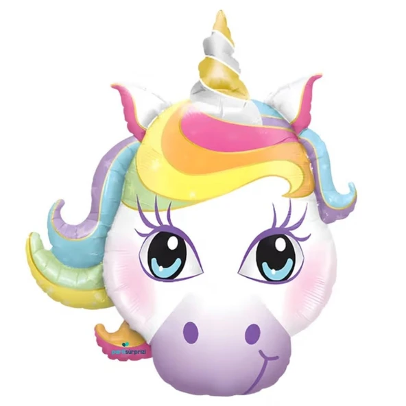 Renkli Unicorn Kafa Şekilli Folyo Balon 1 Adet ürün görseli 1
