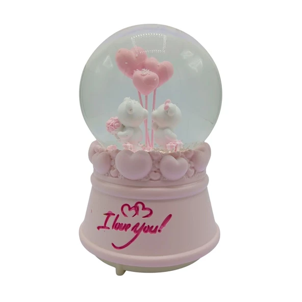 Romantik Love Bear Kar Küresi Müzikli ve Işıklı 13cm ürün görseli 1