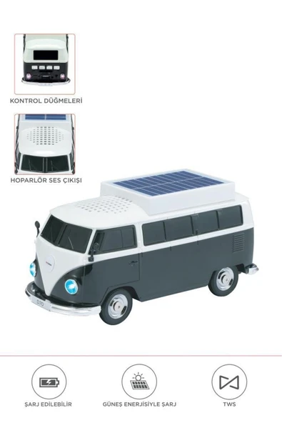Bluetooth Hoparlör Retro Araba Vosvos Tasarımlı Solar Şarjlı Speaker D70 ürün görseli 1