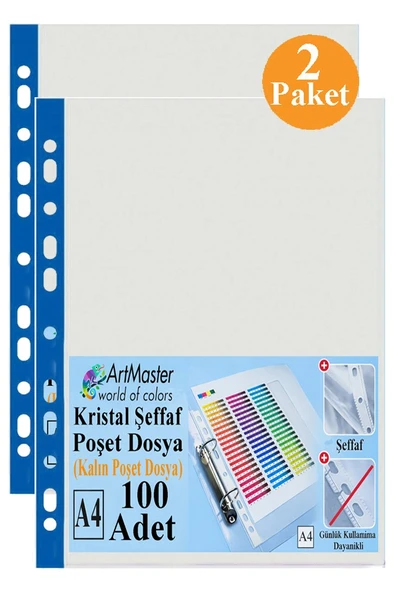 Kalın Poşet Dosya A4 Kristal 100 lü 2 Paket Kalın Poşet Dosya Föy Mavi Şeritli 100 Mikron Şeffaf Belge Arşivleme Büro ürün görseli 1