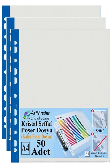 Kalın Poşet Dosya A4 Kristal 50 Adet Kalın Poşet Dosya Föy Mavi Şeritli 100 Mikron Şeffaf Belge Arşivleme Büro Ofis Okul ürün görseli 1