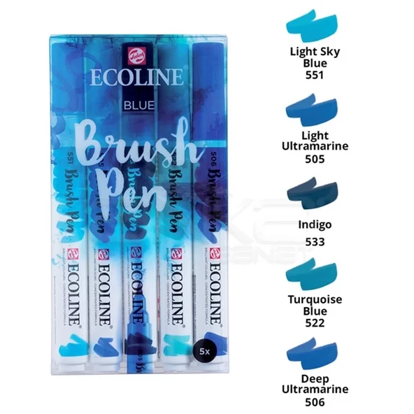 Talens Ecoline Brush Pen 5li Set Mavi Tonlar ürün görseli 1