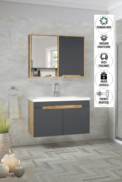 Alfa Banyo Santi 80 cm Komple Mdf, Lavabolu Banyo Dolabı Seti-Hazır Kurulu ürün görseli 1