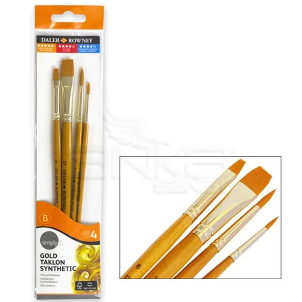 Daler Rowney Simply Gold Taklon Synthetic 4lü Fırça Seti Kod:401 ürün görseli 1