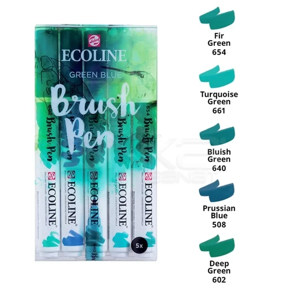 Talens Ecoline Brush Pen 5li Set Yeşil-Mavi Tonlar ürün görseli 1