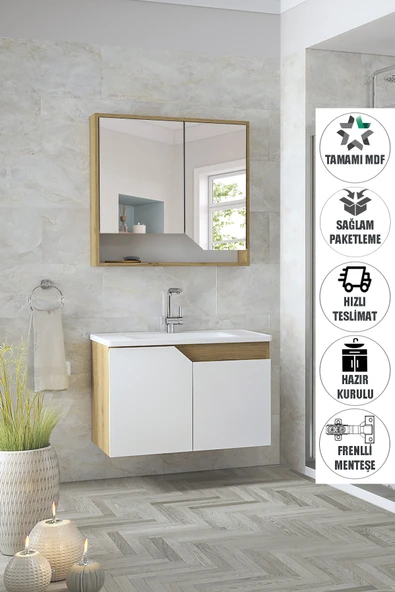 Alfa Banyo Delta Safir 80 cm Komple Mdf, Lavabolu Banyo Dolabı Seti-Hazır Kurulu ürün görseli 1