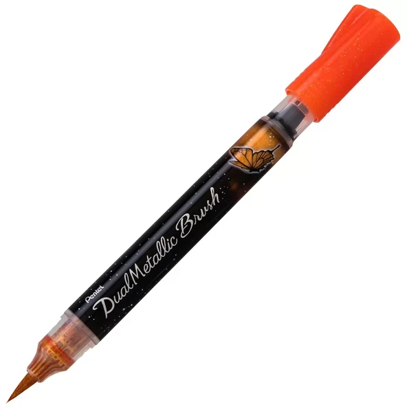 Pentel Sıvı Metalik Mürekkepli Pompalı Fırça Uçlu Kalem Turuncu Kırmızı ürün görseli 1