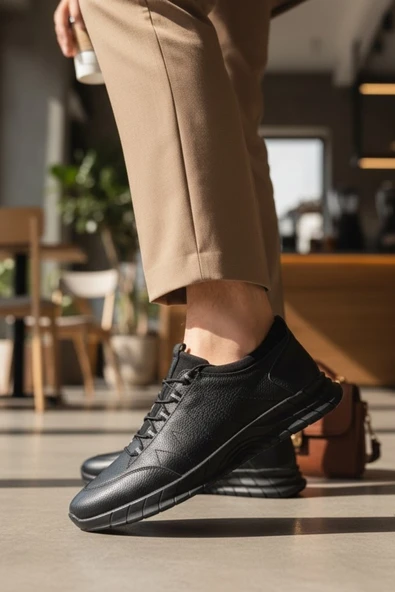Enoch Hakiki Deri Lastikli Bilekli Erkek Sneaker Ayakkabı Ortopedik Taban ürün görseli 1