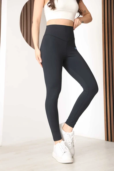 Arda A541 Lacivert Yüksek Bel Toparlayıcı Spor Tayt - Esnek Polyester Spandex Karışımlı Fitness Taytı ürün görseli 1