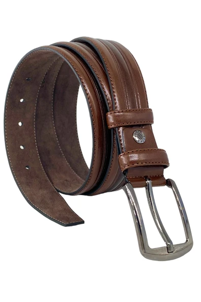 Kahverengi Suni Deri Ortası Şeritli Model 3.5 cm.lik Klasik Erkek Kemer // XD-8013-52 ürün görseli 1