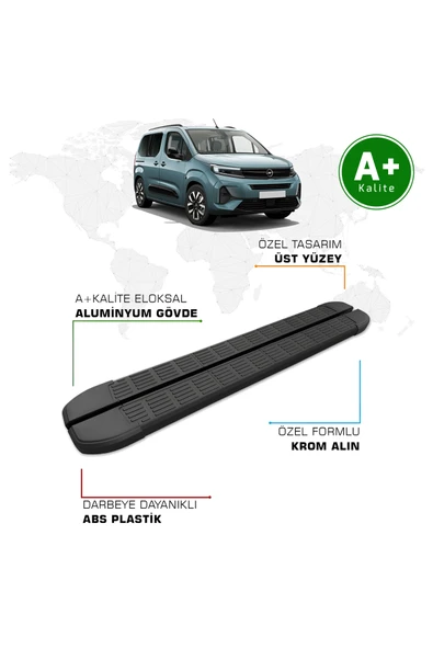 Opel Combo Yan Basamak Kısa Şasi 2024 Model ve Sonrası S-Line Siyah ürün görseli 1