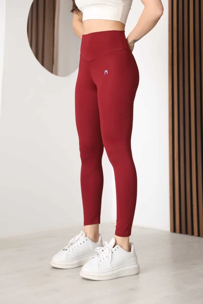 Arda A543 Bordo Yüksek Bel Toparlayıcı Spor Tayt - Esnek Polyester Spandex Karışımlı Fitness Taytı ürün görseli 1