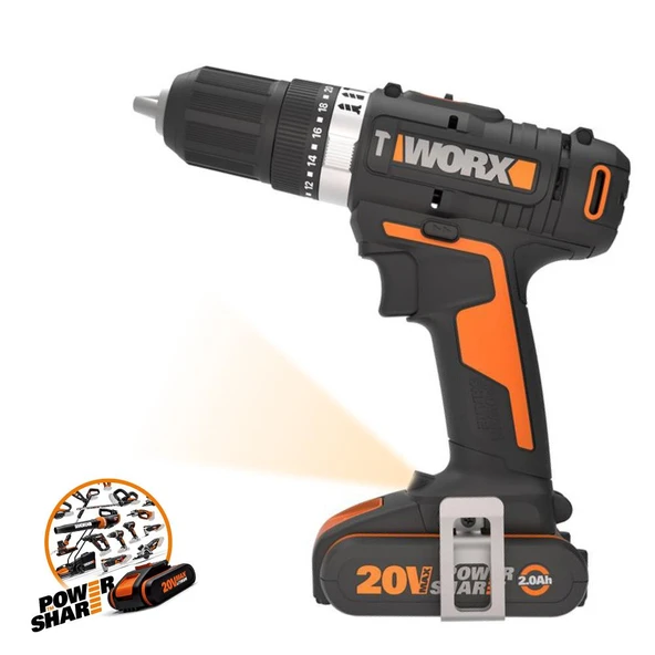 WORX WX370.1 20Volt/2.0Ah. Li-ion Çift Akülü Profesyonel Şarjlı Darbeli Matkap ürün görseli 1