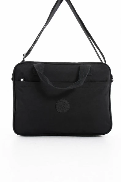 Unisex Krinkıl Siyah Renkli Suya Dayanıklı Laptop Bölmeli Çapraz-el Askılı Evrak Ve Laptop Çantası ürün görseli 1