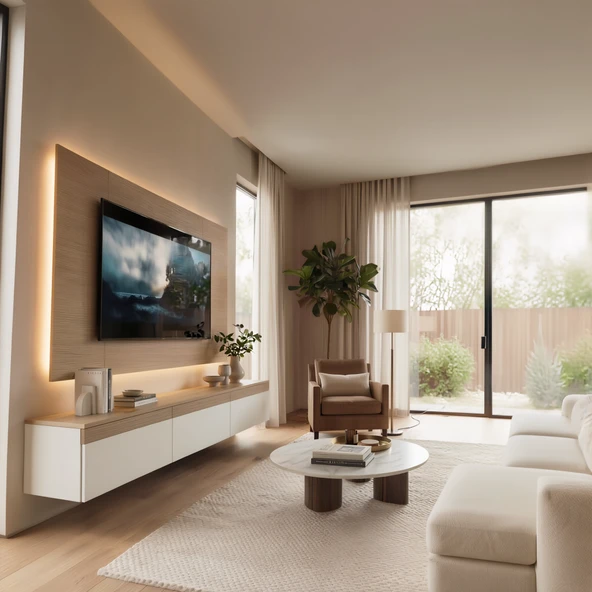 PURELINE LEDLİ DUVAR TV ÜNİTESİ KUMANDALI MEŞE ürün görseli 1