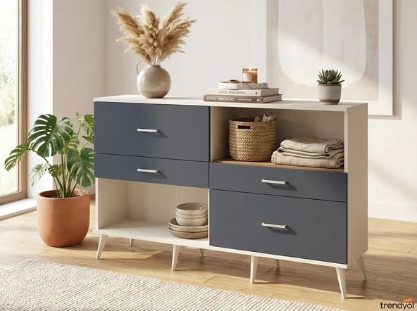 Arges Konsol Tek Raflı 4 Çekmeceli 176x30x99 Aytaşı-Çam/Antrasit ürün görseli 1