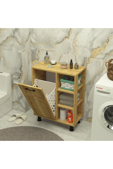 Mobiga Loren Çamaşır Kirli Sepetli Raflı Banyo Dolabı ürün görseli 1