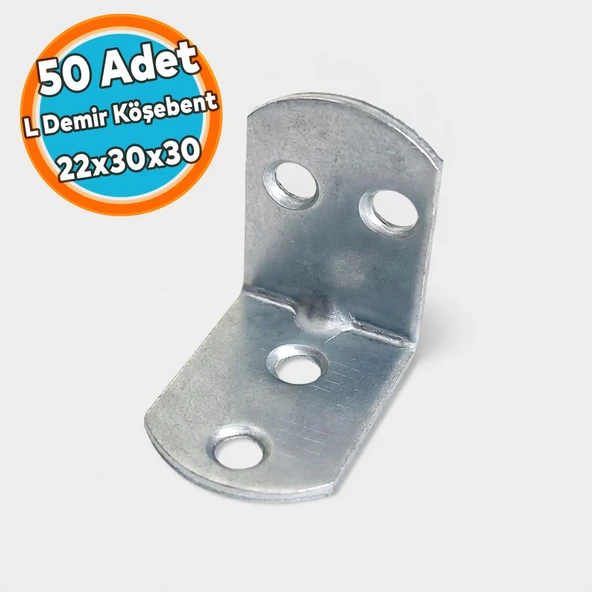 L Demir Gönye Yuvarlak Başlı 22x30x30 mm Raf Dolap Köşe Birleştirme Metal Montaj Aparatı (50 Adet) ürün görseli 1
