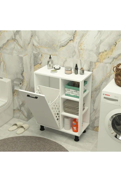 Mobiga Loren Çamaşır Kirli Sepetli Raflı Banyo Dolabı ürün görseli 1