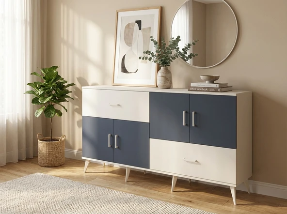 Dienni Arges Konsol 3 Raflı 2 Çekmeceli 4 Kapaklı 176x30x99 Aytaşı-Antrasit/Aytaşı ürün görseli 1