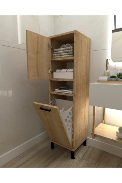 Mobiga Linda Çamaşır Sepetli Çok Amaçlı Banyo Dolabı Safirmeşe ürün görseli 1