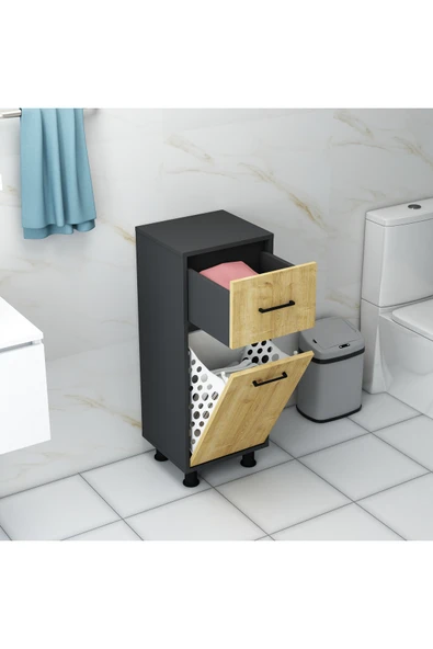 Mobiga Sorty Çamaşır Sepetli Çekmeceli Banyo Dolabı ürün görseli 1
