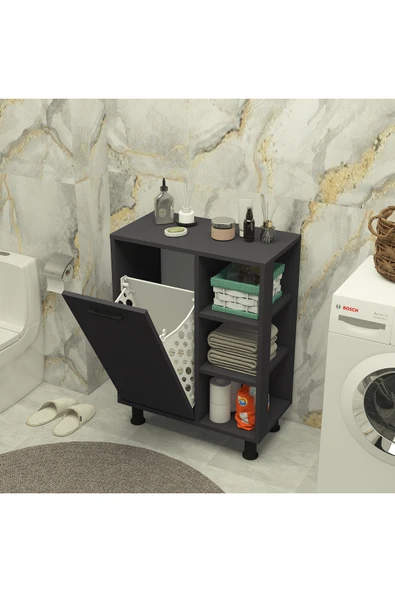 Mobiga Loren Çamaşır Kirli Sepetli Raflı Banyo Dolabı ürün görseli 1