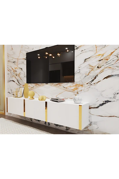 Mobiga Star Duvara Monte 180 Cm Tv Ünitesi Beyaz - Resim 3
