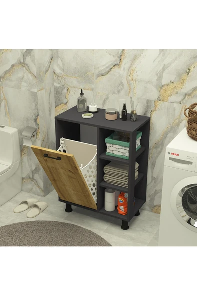 Mobiga Loren Çamaşır Kirli Sepetli Raflı Banyo Dolabı ürün görseli 1