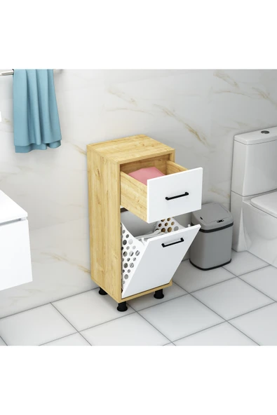 Mobiga Sorty Çamaşır Sepetli Çekmeceli Banyo Dolabı ürün görseli 1