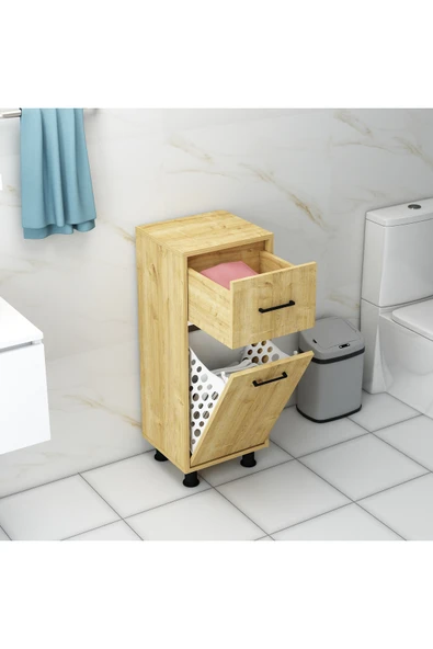 Mobiga Sorty Çamaşır Sepetli Çekmeceli Banyo Dolabı ürün görseli 1