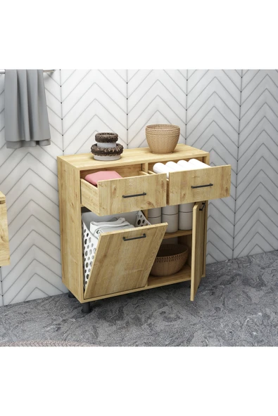 Mobiga Merva Kirli Çamaşır Sepetli Banyo Dolabı ürün görseli 1