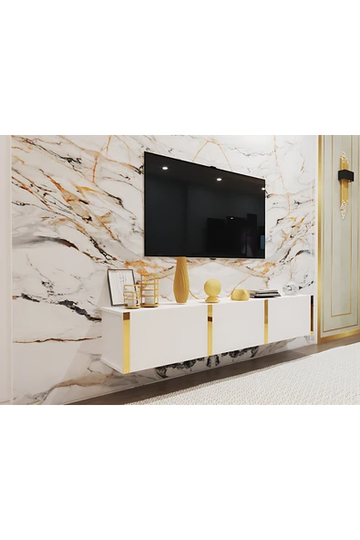 Mobiga Star Duvara Monte 180 Cm Tv Ünitesi Beyaz - Resim 2