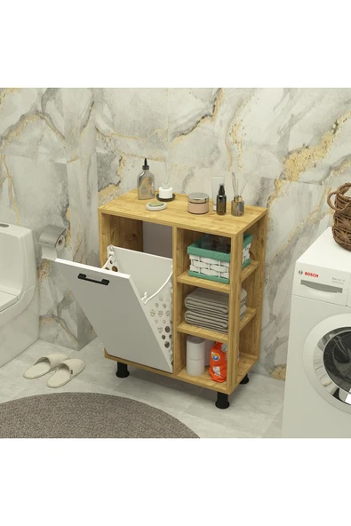 Mobiga Loren Çamaşır Kirli Sepetli Raflı Banyo Dolabı ürün görseli 1