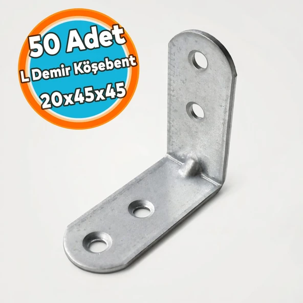 (50 Adet) L Demir Gönye Yuvarlak Başlı 20x45x45 mm Metal Köşe Birleştirme Raf Dolap Montaj Aparatı ürün görseli 1