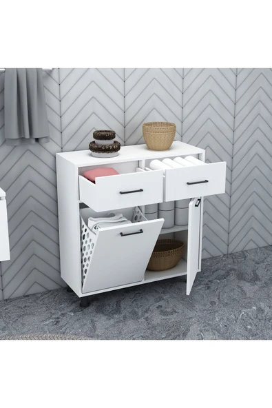 Mobiga Merva Kirli Çamaşır Sepetli Banyo Dolabı ürün görseli 1